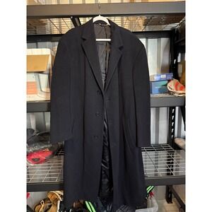 Brooks Brothers Storm System Wool Overcoat Men Size 44 Long Black Made in Italy